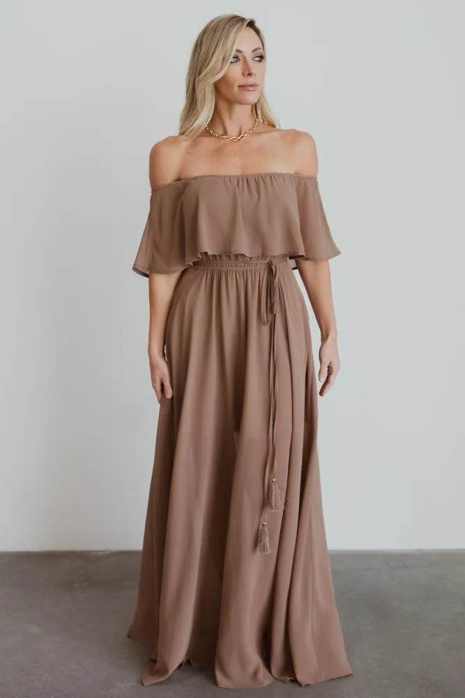 Victoria Off Shoulder Maxi Dress | Mocha sold by Baltic Born