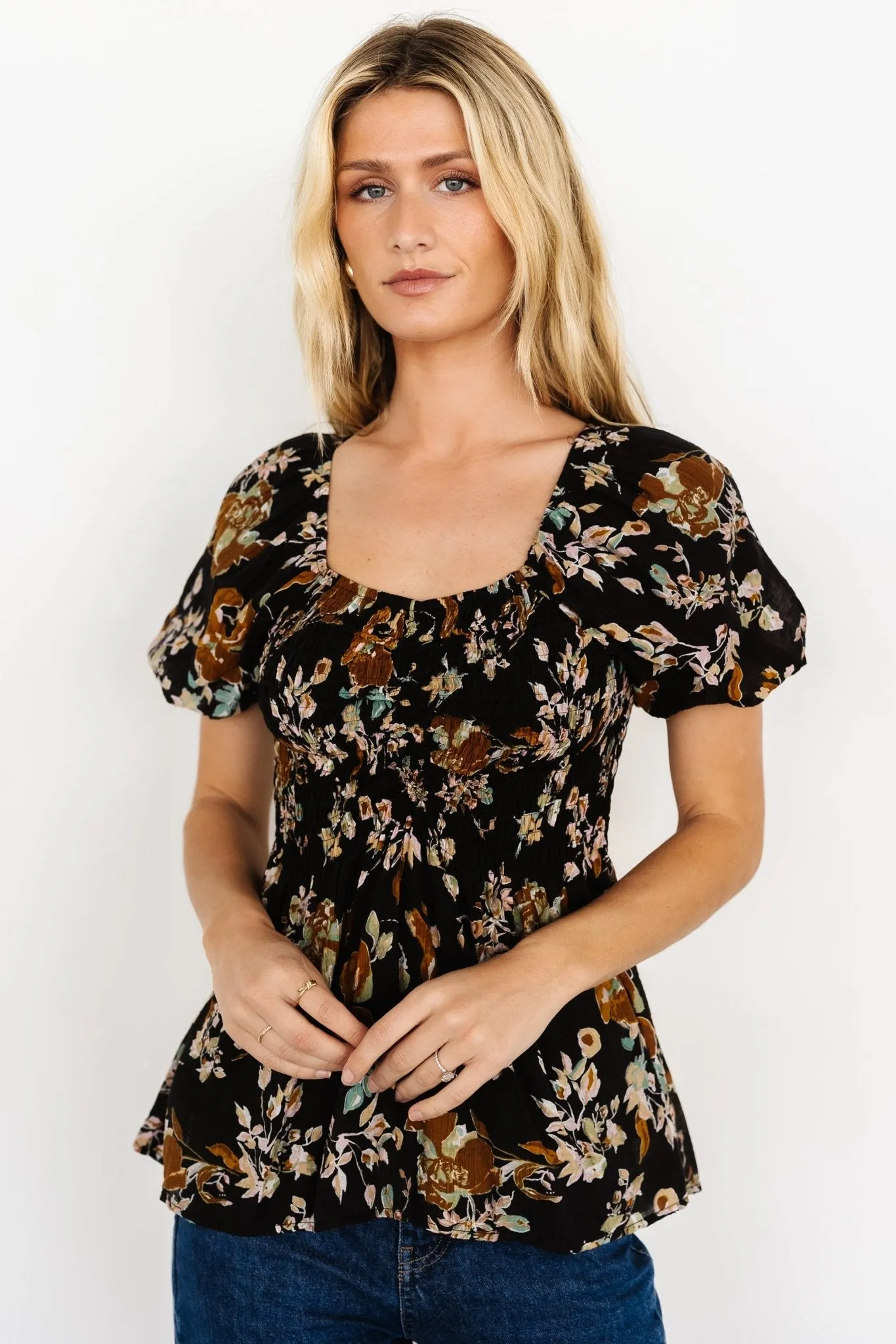 Leonora Smocked Blouse | Black Multi sold by Baltic Born