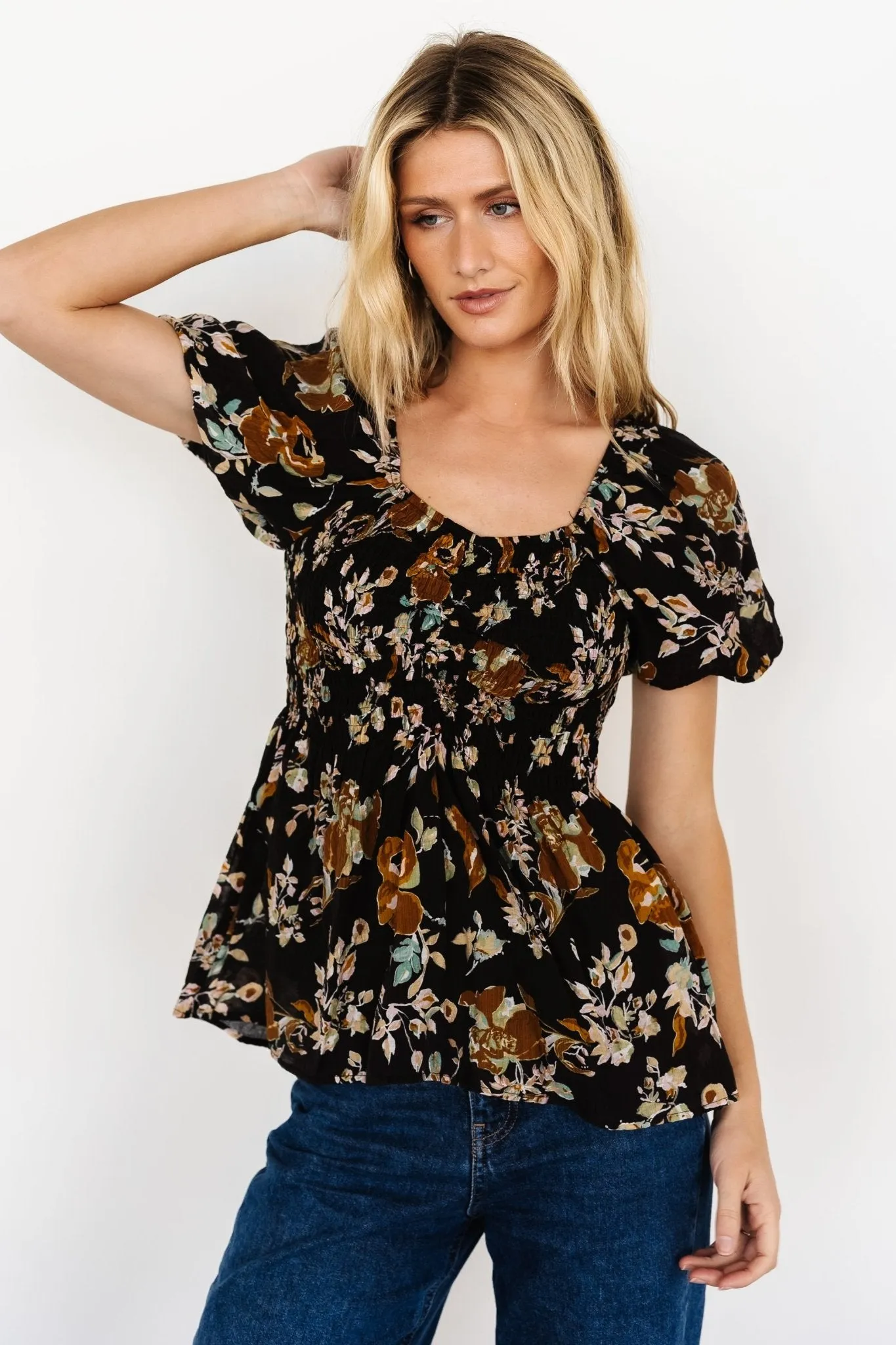 Leonora Smocked Blouse | Black Multi sold by Baltic Born product image thumbnail 3