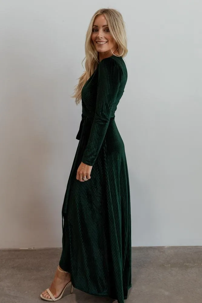 Jada Ribbed Velvet Wrap Dress | Emerald sold by Baltic Born product image thumbnail 4