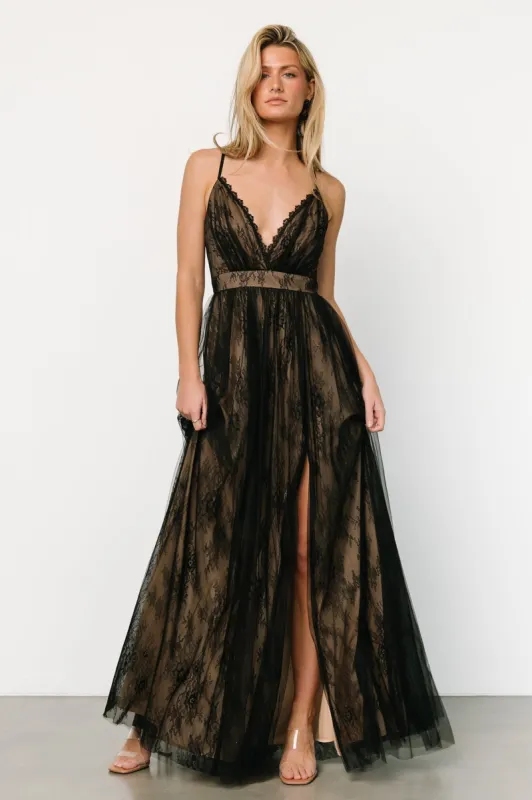 Vasia Lace Tulle Maxi Dress | Black + Nude sold by Baltic Born