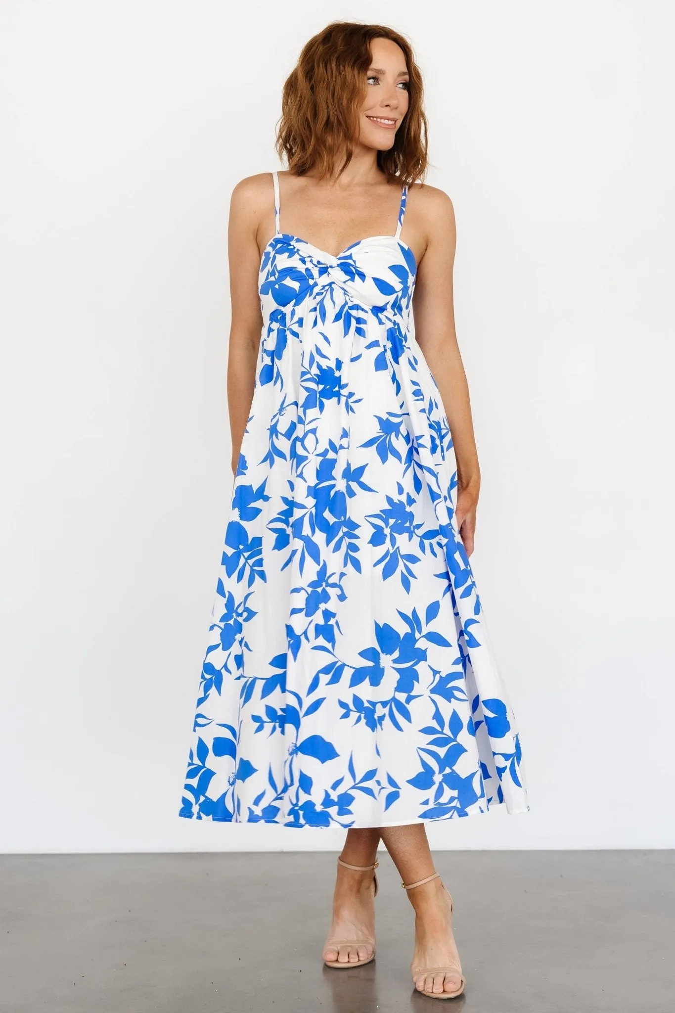 Megara Midi Dress | Off White + Blue sold by Baltic Born