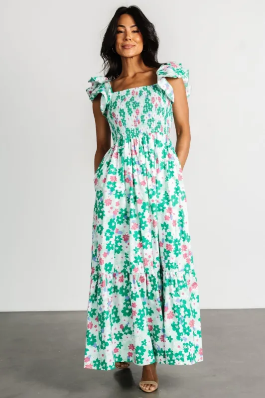 Laguna Smocked Maxi Dress | Green Floral sold by Baltic Born