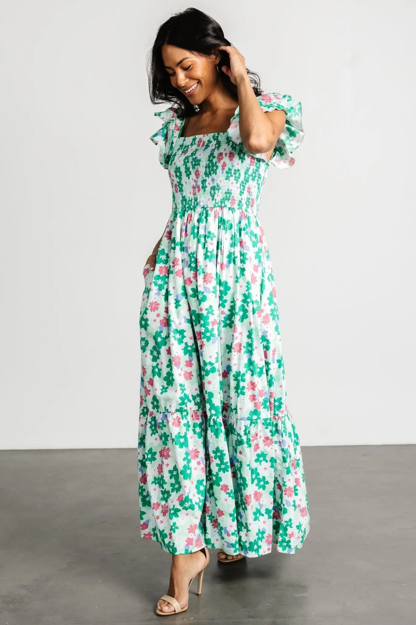 Laguna Smocked Maxi Dress | Green Floral sold by Baltic Born product image thumbnail 5