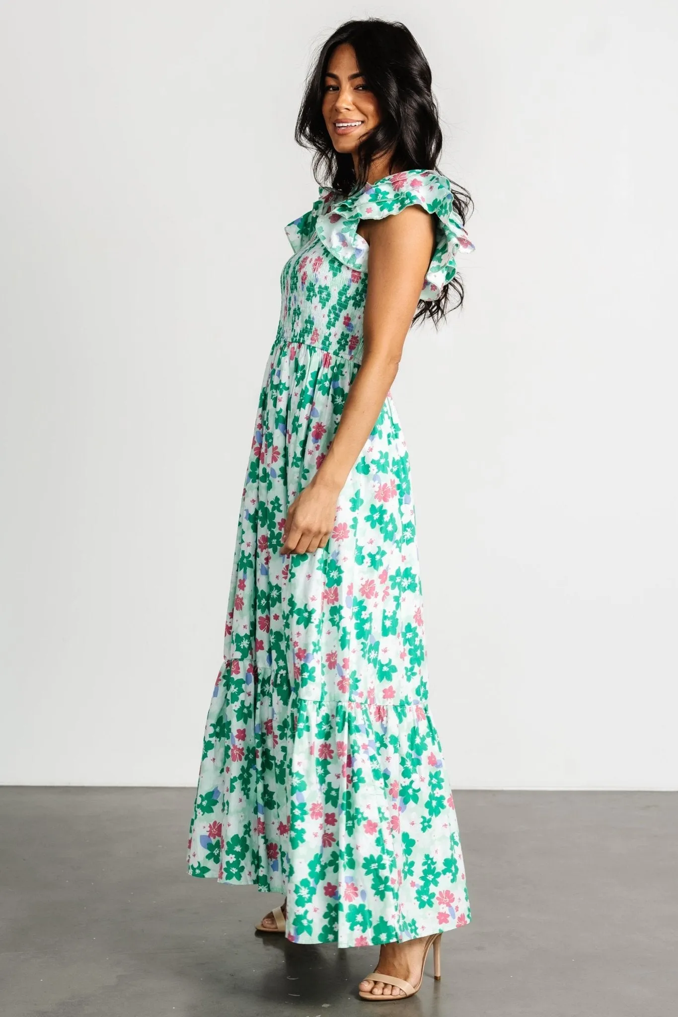 Laguna Smocked Maxi Dress | Green Floral sold by Baltic Born product image thumbnail 3