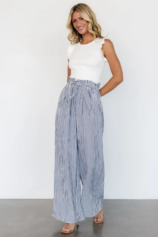 Delphi Wide Leg Pants | Navy Stripe sold by Baltic Born