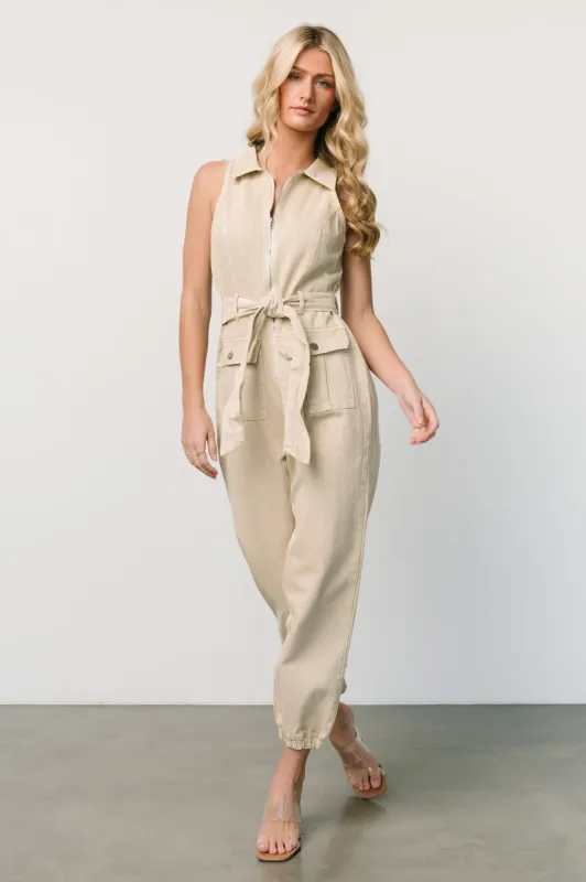 Zahara Sleeveless Jumpsuit | Sand sold by Baltic Born