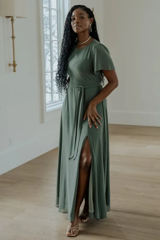 Naomi Short Sleeve Maxi Dress | Dark Sage sold by Baltic Born