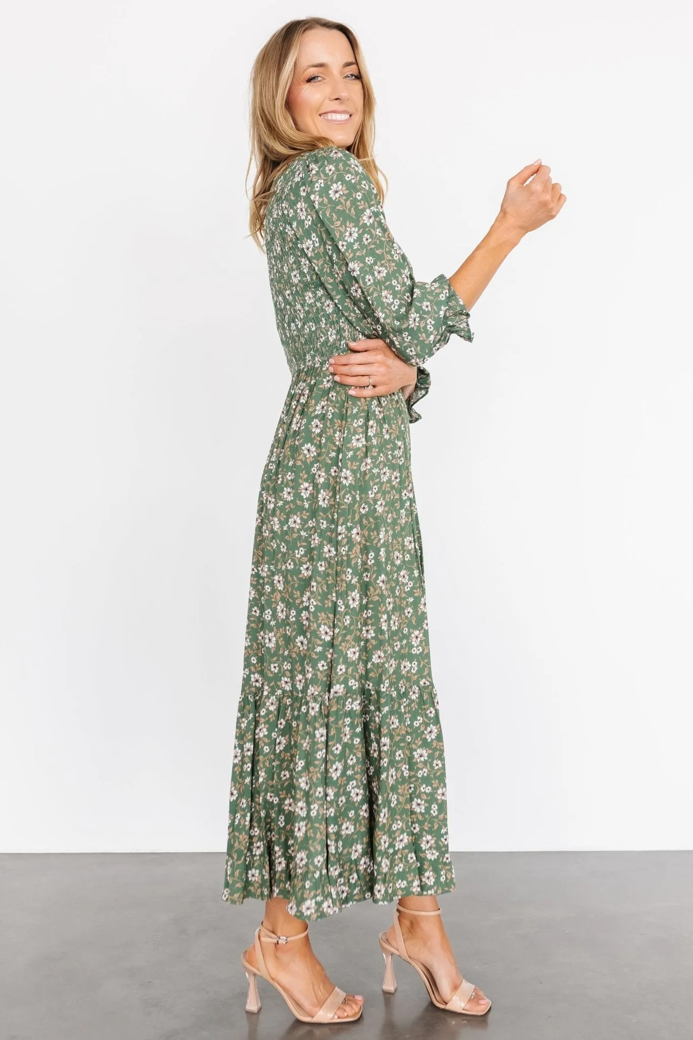 Tarryn Smocked Midi Dress | Olive Floral sold by Baltic Born product image thumbnail 5