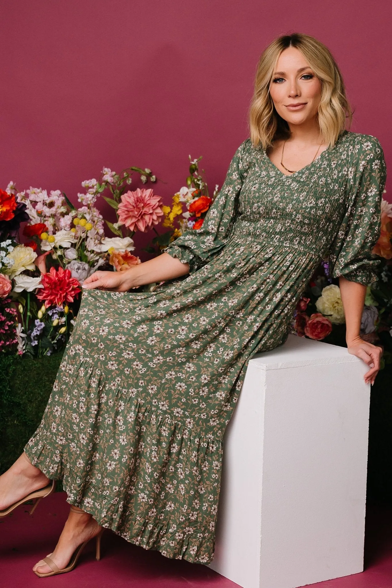 Tarryn Smocked Midi Dress | Olive Floral sold by Baltic Born product image thumbnail 3