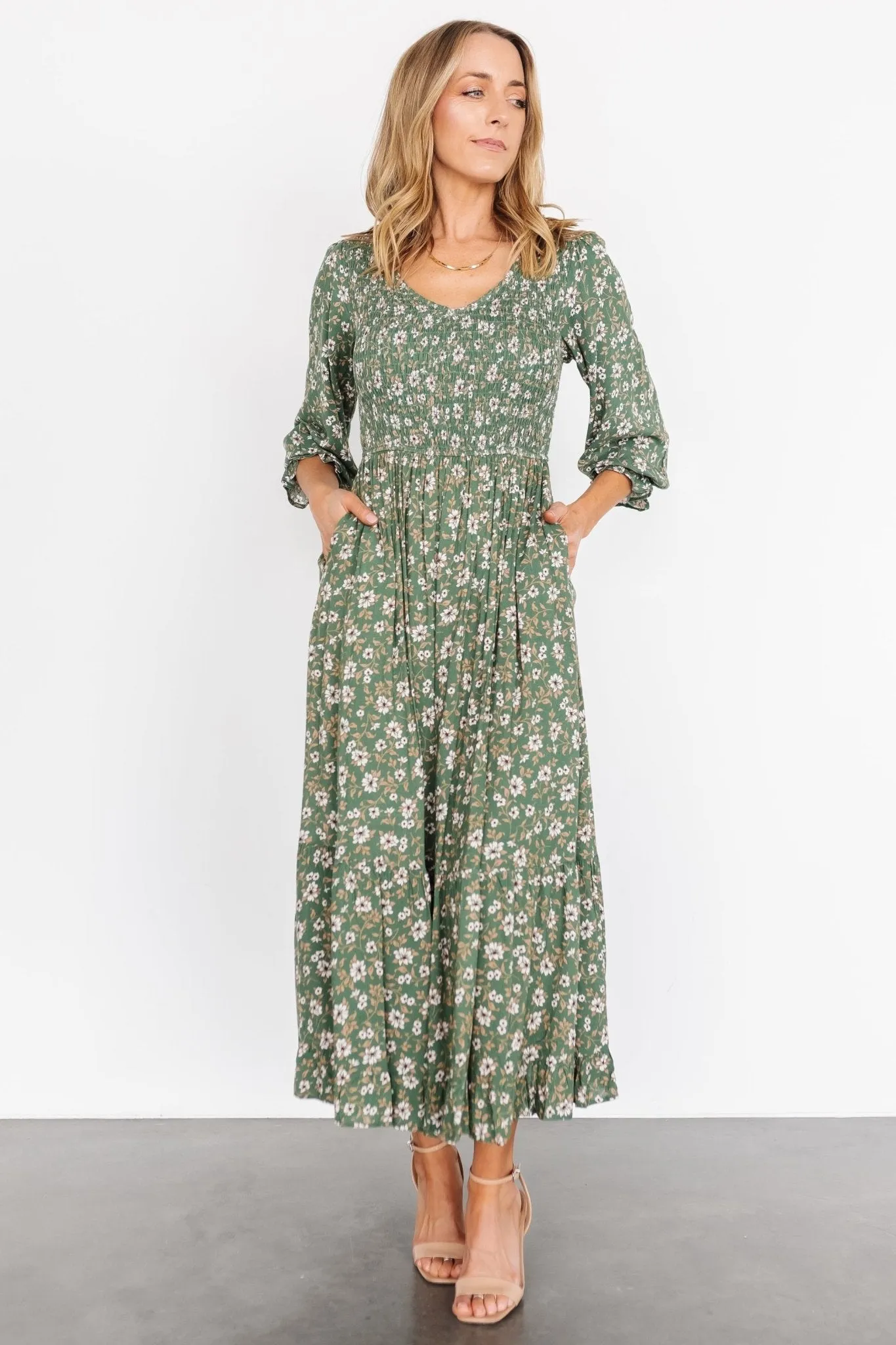 Tarryn Smocked Midi Dress | Olive Floral sold by Baltic Born product image thumbnail 2