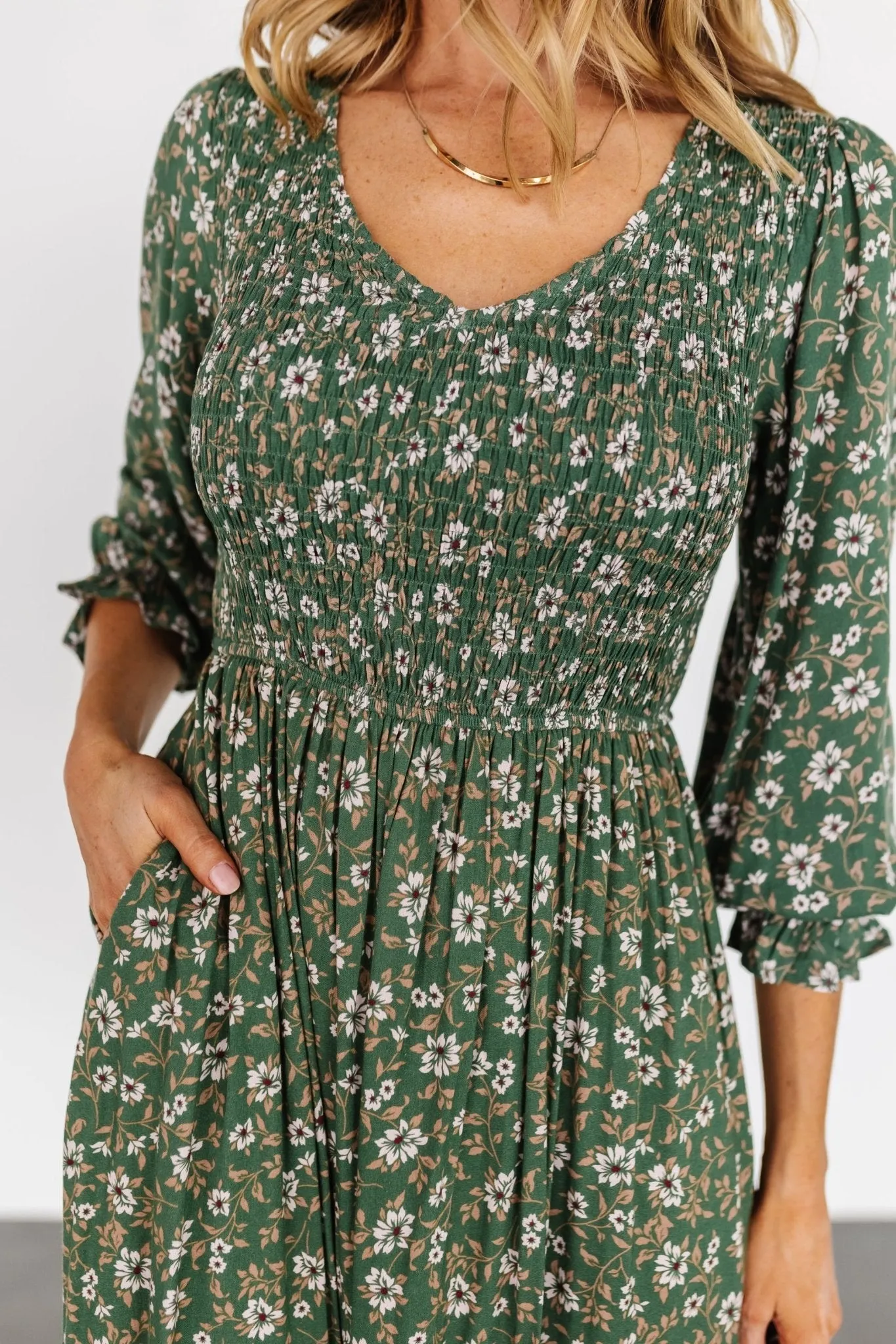 Tarryn Smocked Midi Dress | Olive Floral sold by Baltic Born product image thumbnail 4