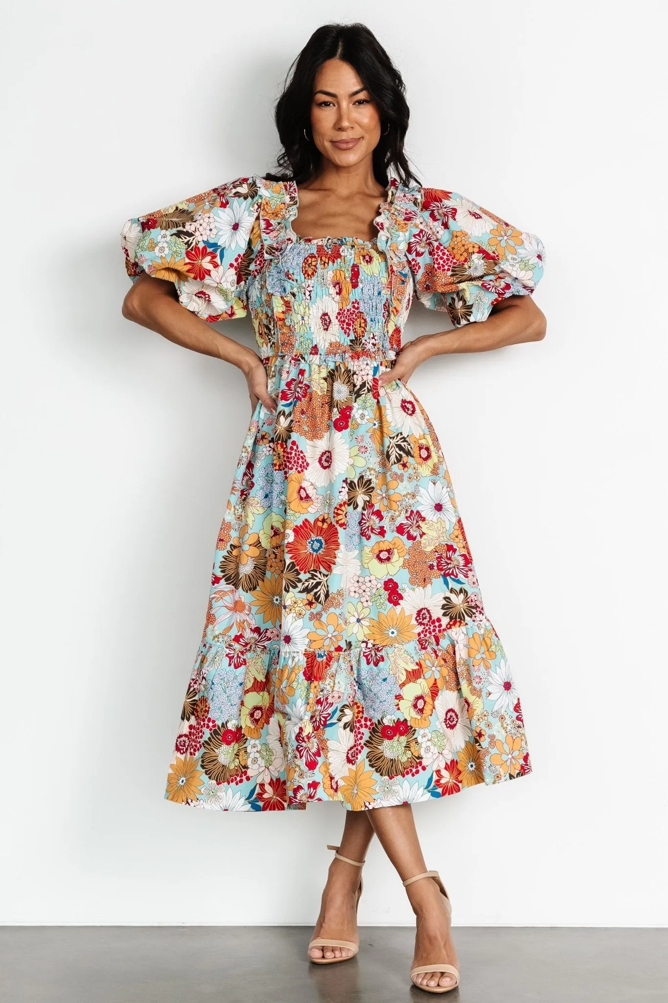 Wendy Puff Sleeve Midi Dress | Multi Print sold by Baltic Born product image thumbnail 5