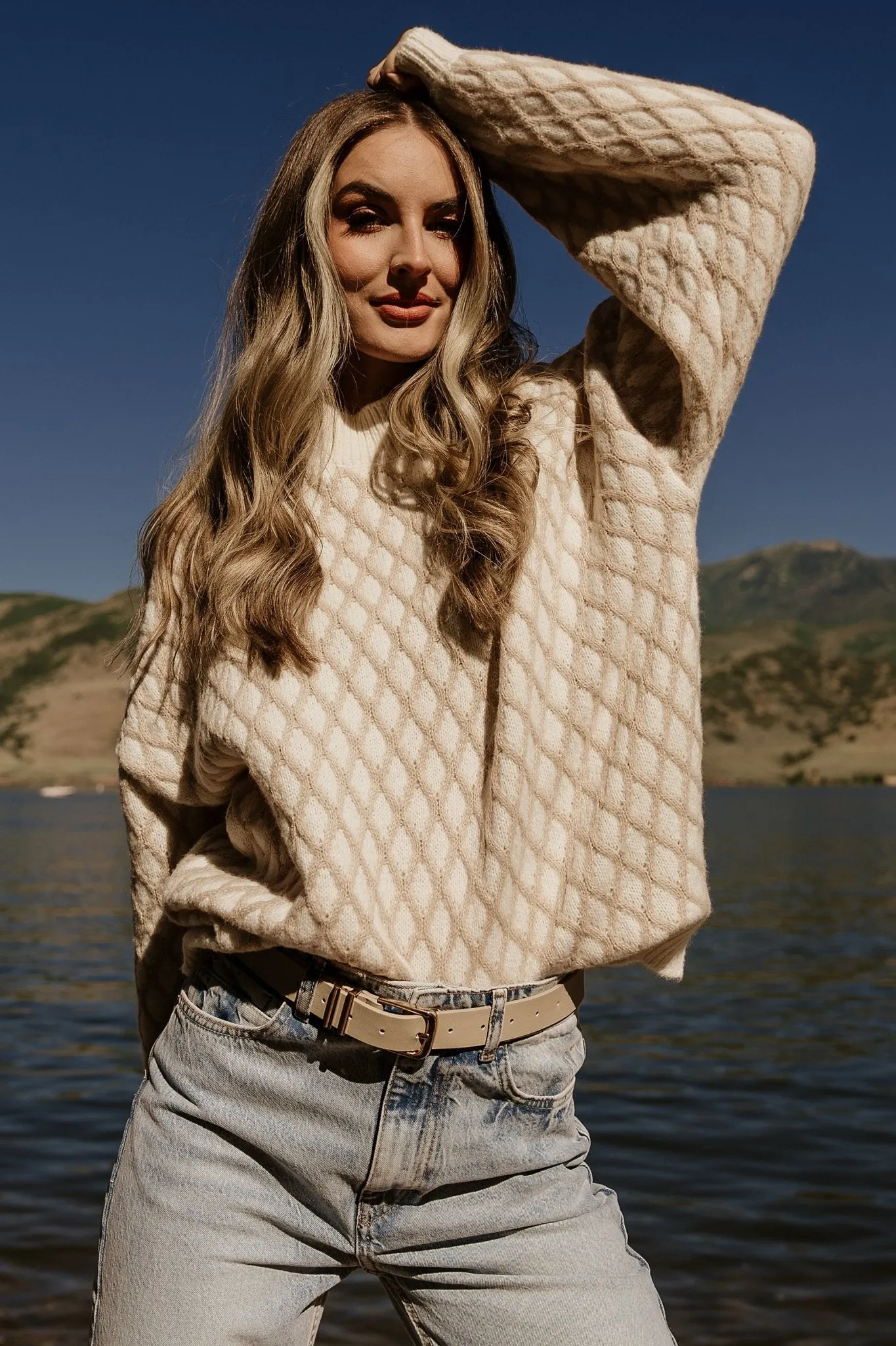 Hendrix Diamond Knit Sweater | Taupe sold by Baltic Born product image thumbnail 4