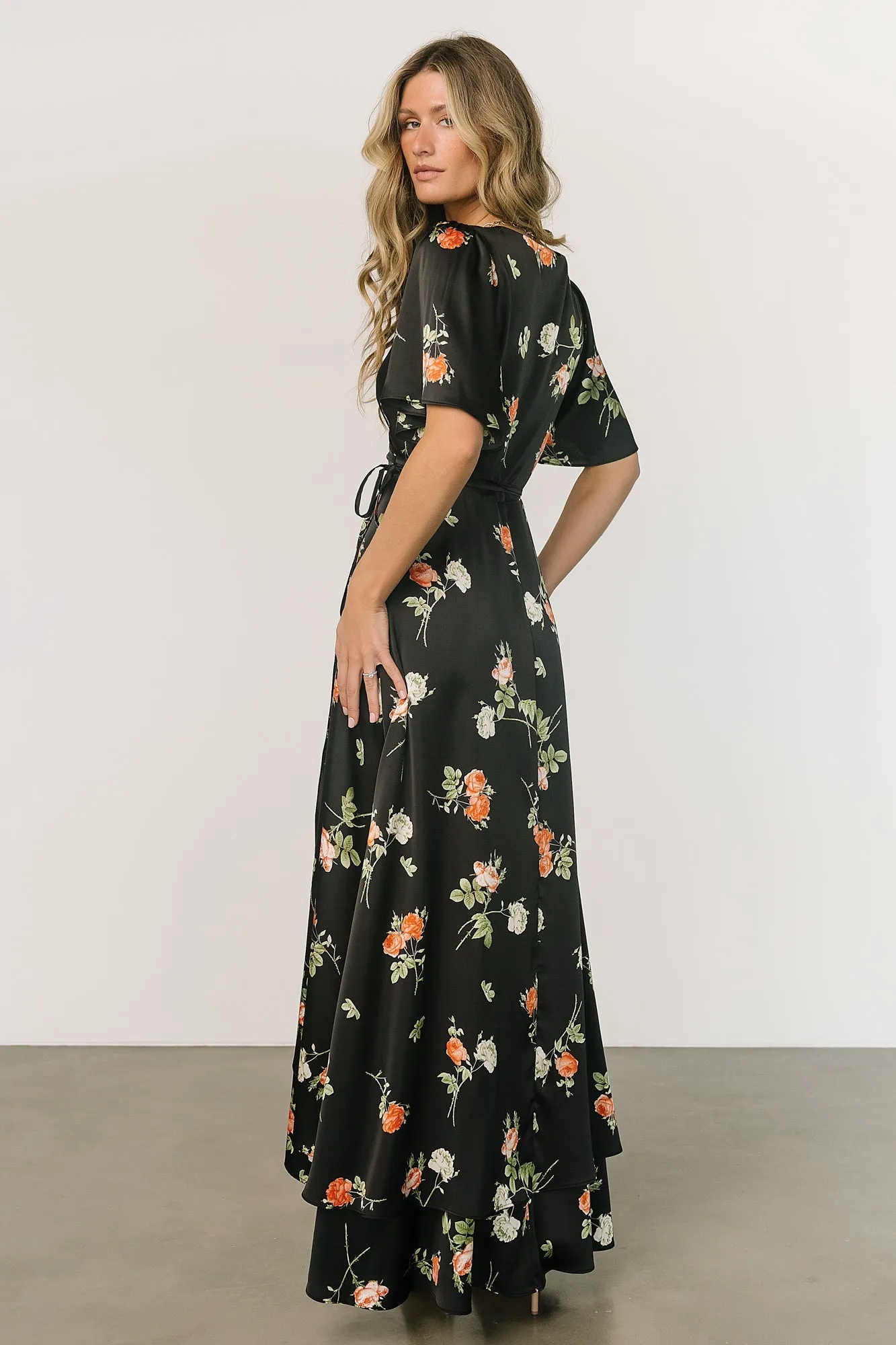 Amara Wrap Dress | Black + Coral Floral sold by Baltic Born product image thumbnail 4