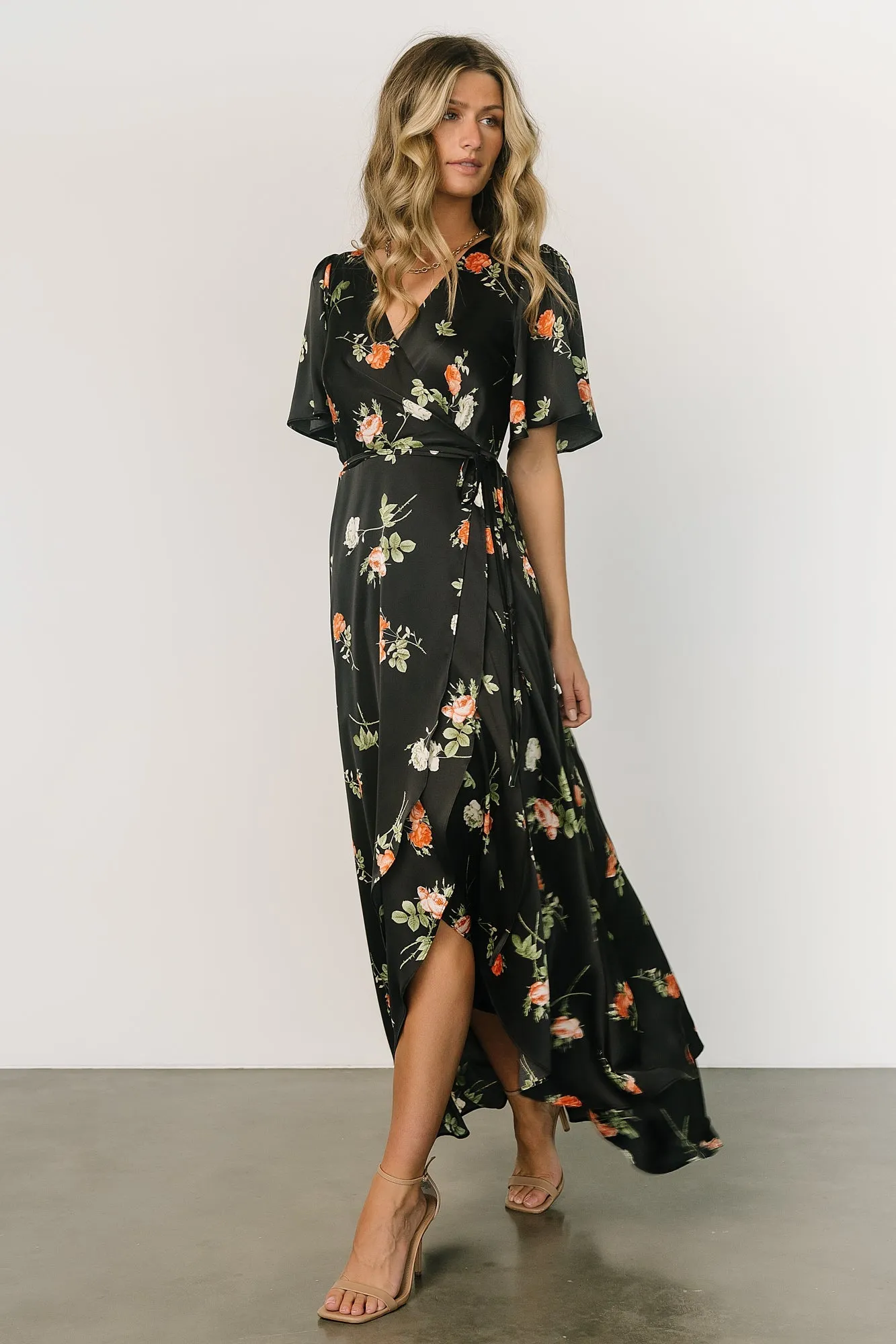 Amara Wrap Dress | Black + Coral Floral sold by Baltic Born product image thumbnail 5