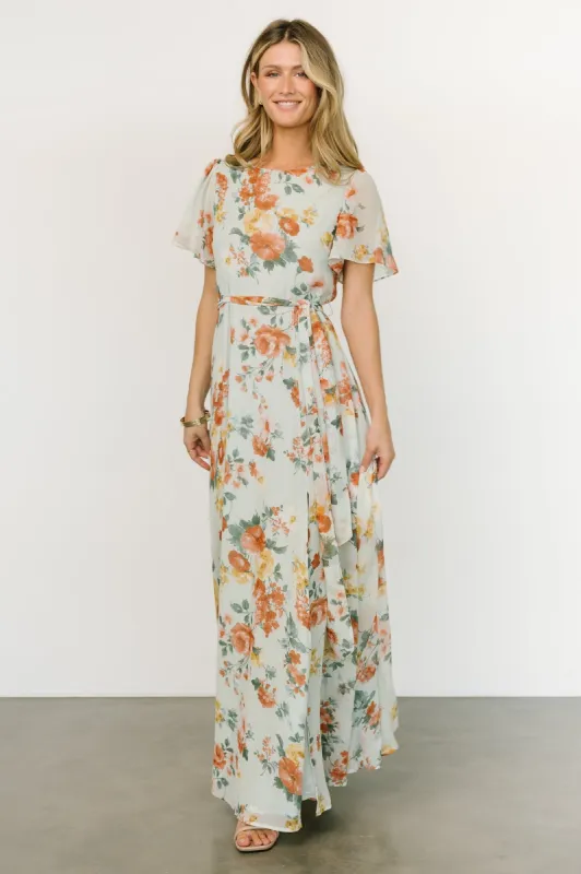 Naomi Short Sleeve Maxi Dress | Sage Floral sold by Baltic Born