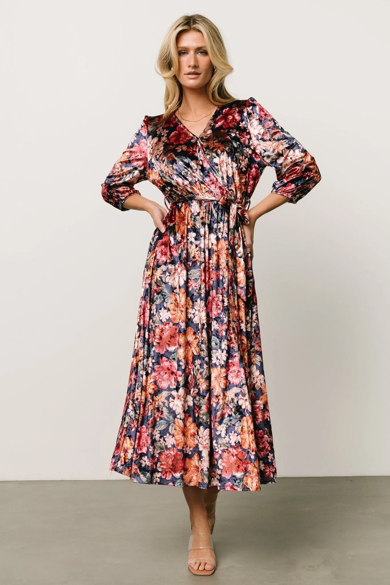 Fenne Velvet Dress | Navy Floral sold by Baltic Born
