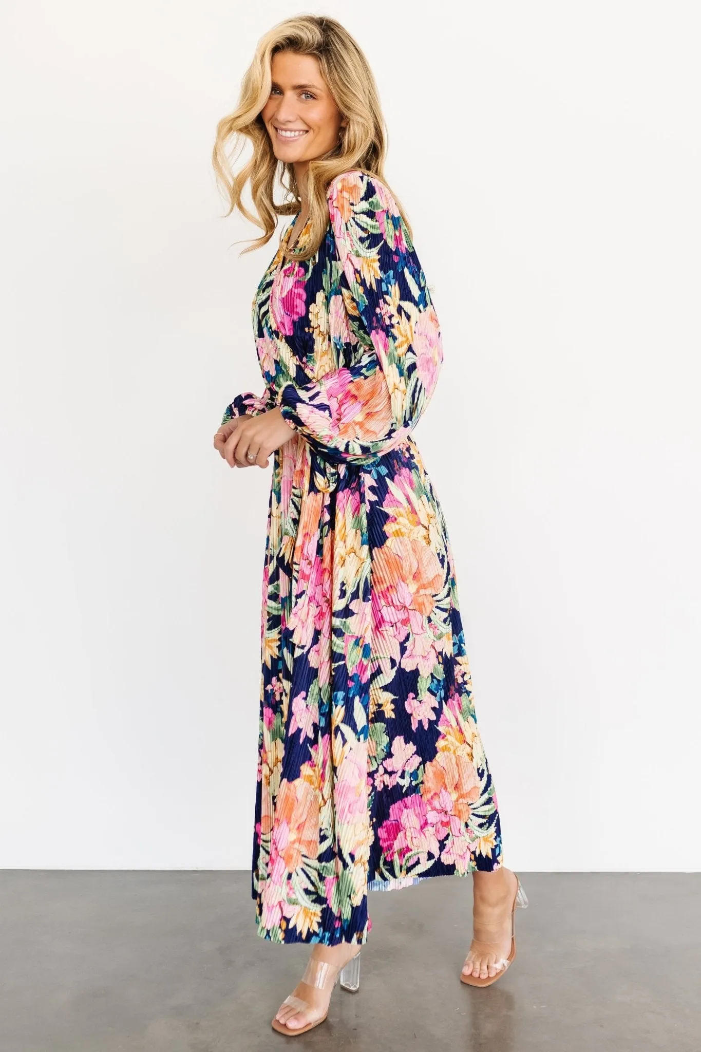 Amy Pleated Maxi Dress | Navy Floral sold by Baltic Born product image thumbnail 3