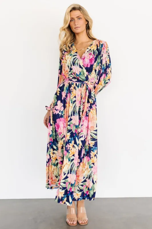 Amy Pleated Maxi Dress | Navy Floral sold by Baltic Born