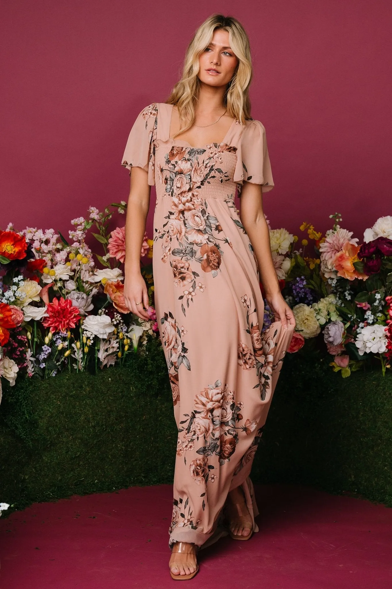 Fleur Maxi Dress | Nude Floral sold by Baltic Born