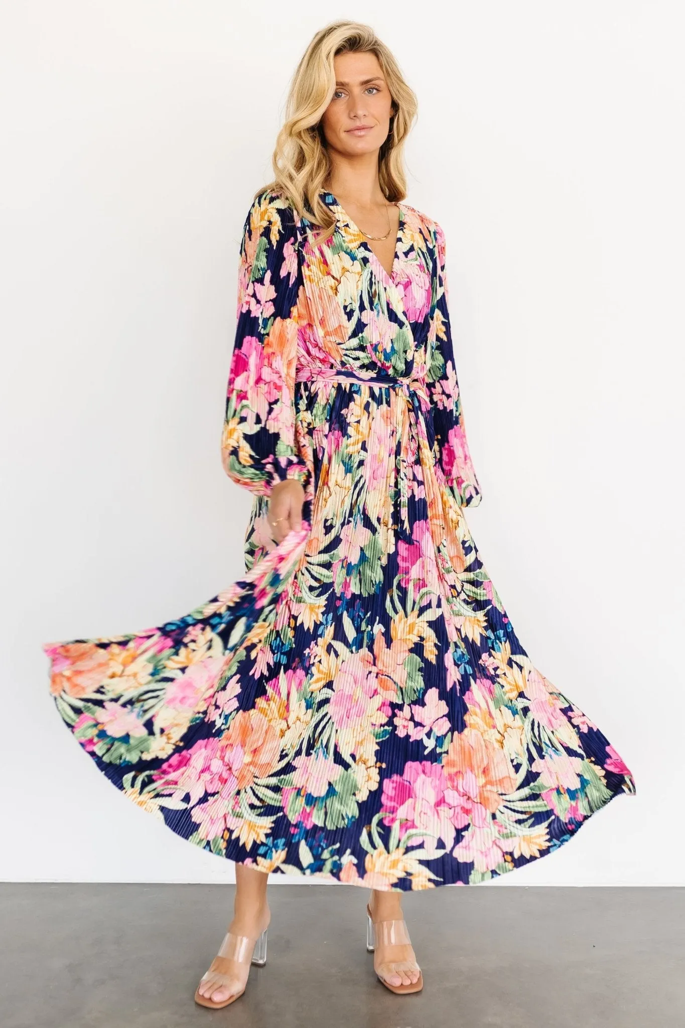 Amy Pleated Maxi Dress | Navy Floral sold by Baltic Born product image thumbnail 5