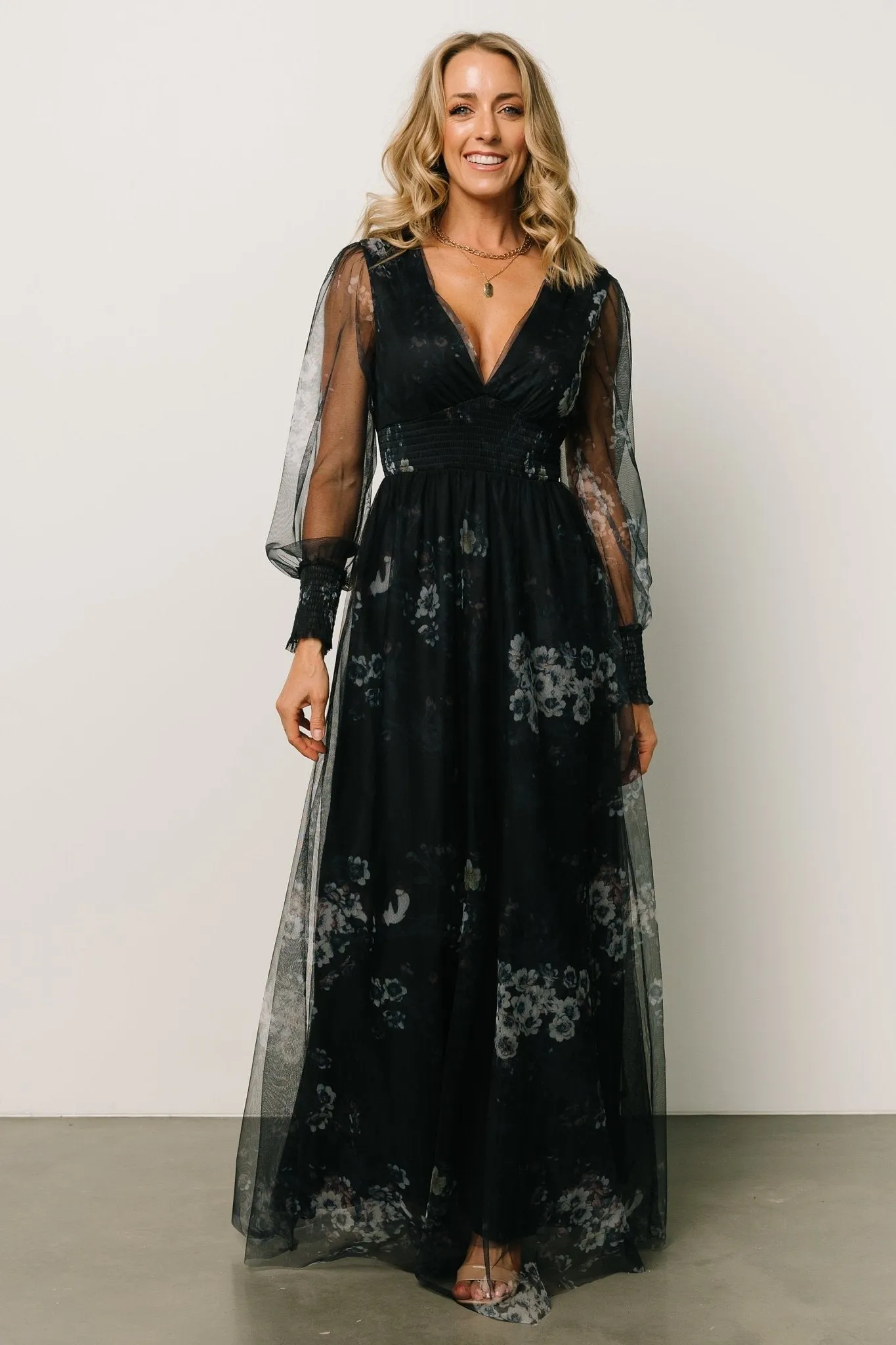 Layla Tulle Maxi Dress | Navy Multi sold by Baltic Born product image thumbnail 5