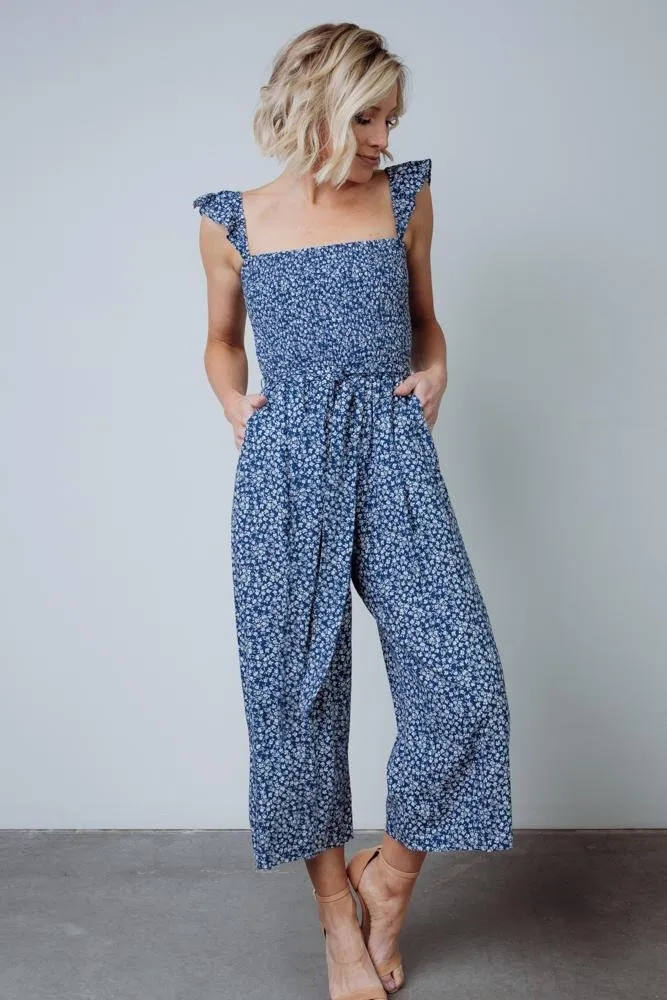 Hadley Smocked Jumpsuit | Navy sold by Baltic Born