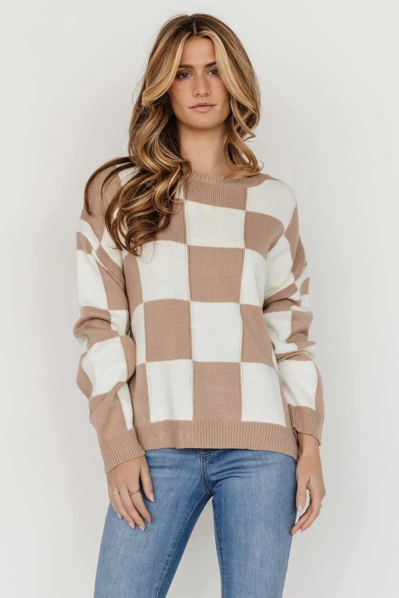 Bella Checkered Sweater | Taupe sold by Baltic Born