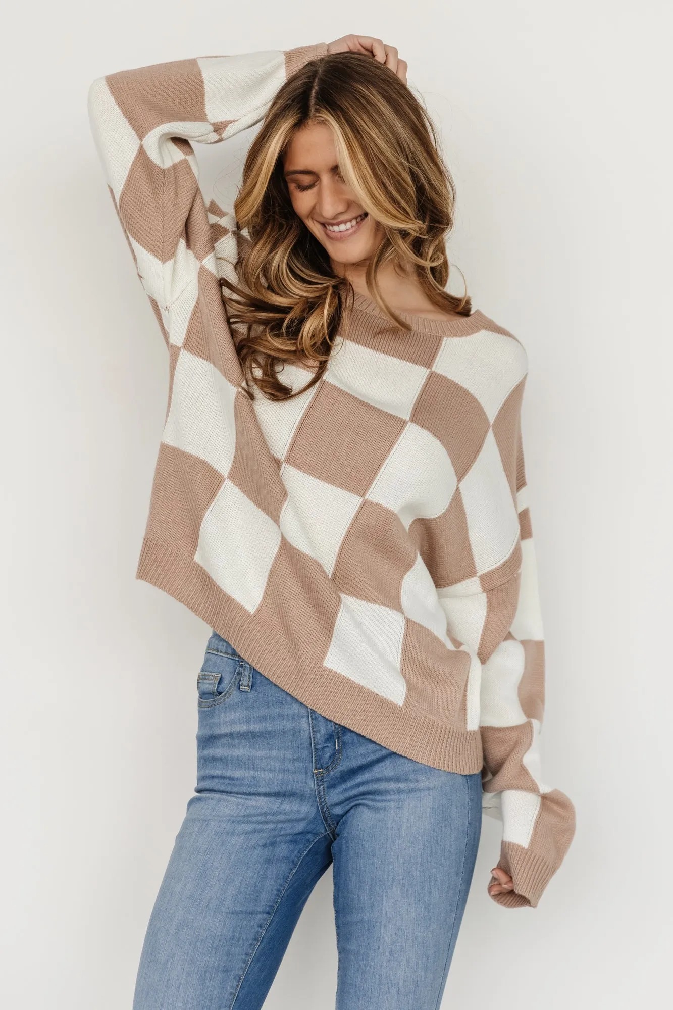 Bella Checkered Sweater | Taupe sold by Baltic Born product image thumbnail 5