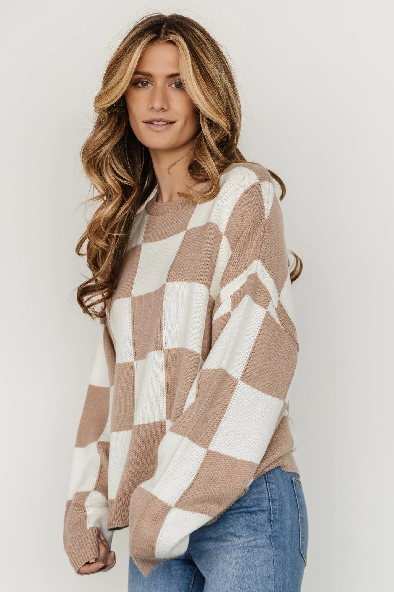 Bella Checkered Sweater | Taupe sold by Baltic Born product image thumbnail 2