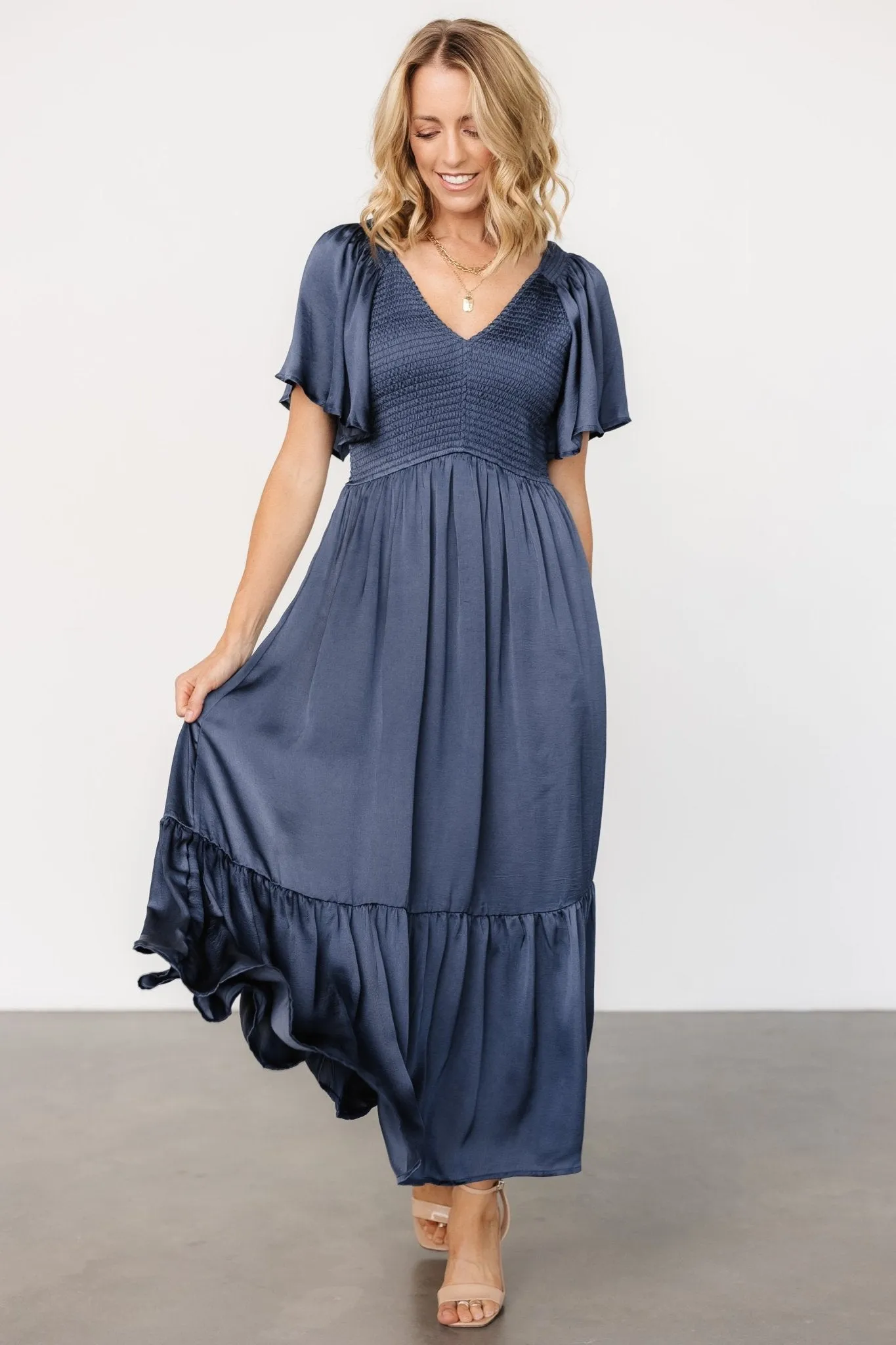 Lovell Smocked Midi Dress | Midnight Blue sold by Baltic Born product image thumbnail 4