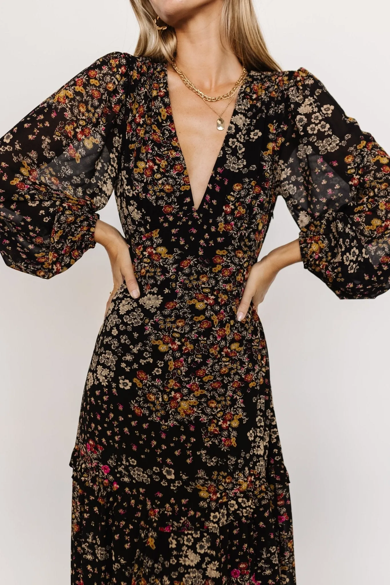 Bowman Deep V Maxi Dress | Black Multi sold by Baltic Born product image thumbnail 2