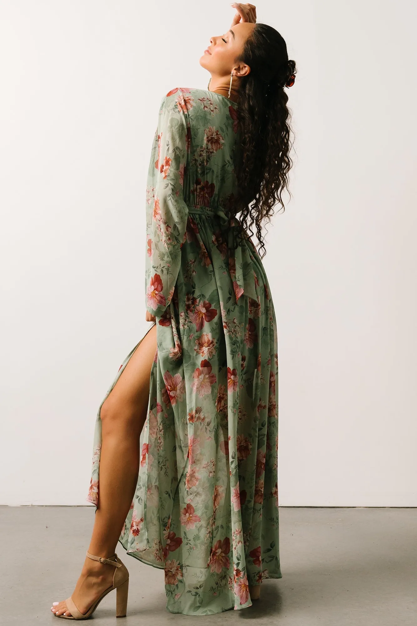 Irene Kimono Maxi Dress | Sage Multi Floral sold by Baltic Born product image thumbnail 5