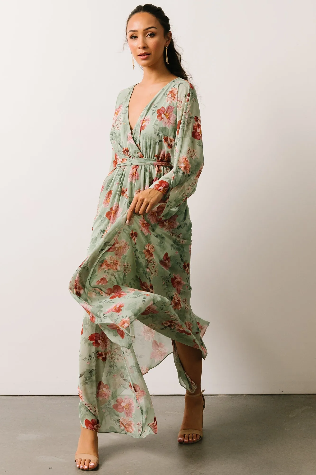 Irene Kimono Maxi Dress | Sage Multi Floral sold by Baltic Born product image thumbnail 3