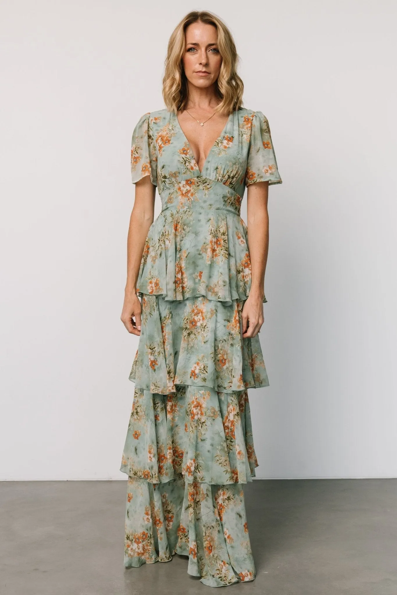 Montaigne Ruffle Maxi Dress | Blue Sage Floral sold by Baltic Born product image thumbnail 4