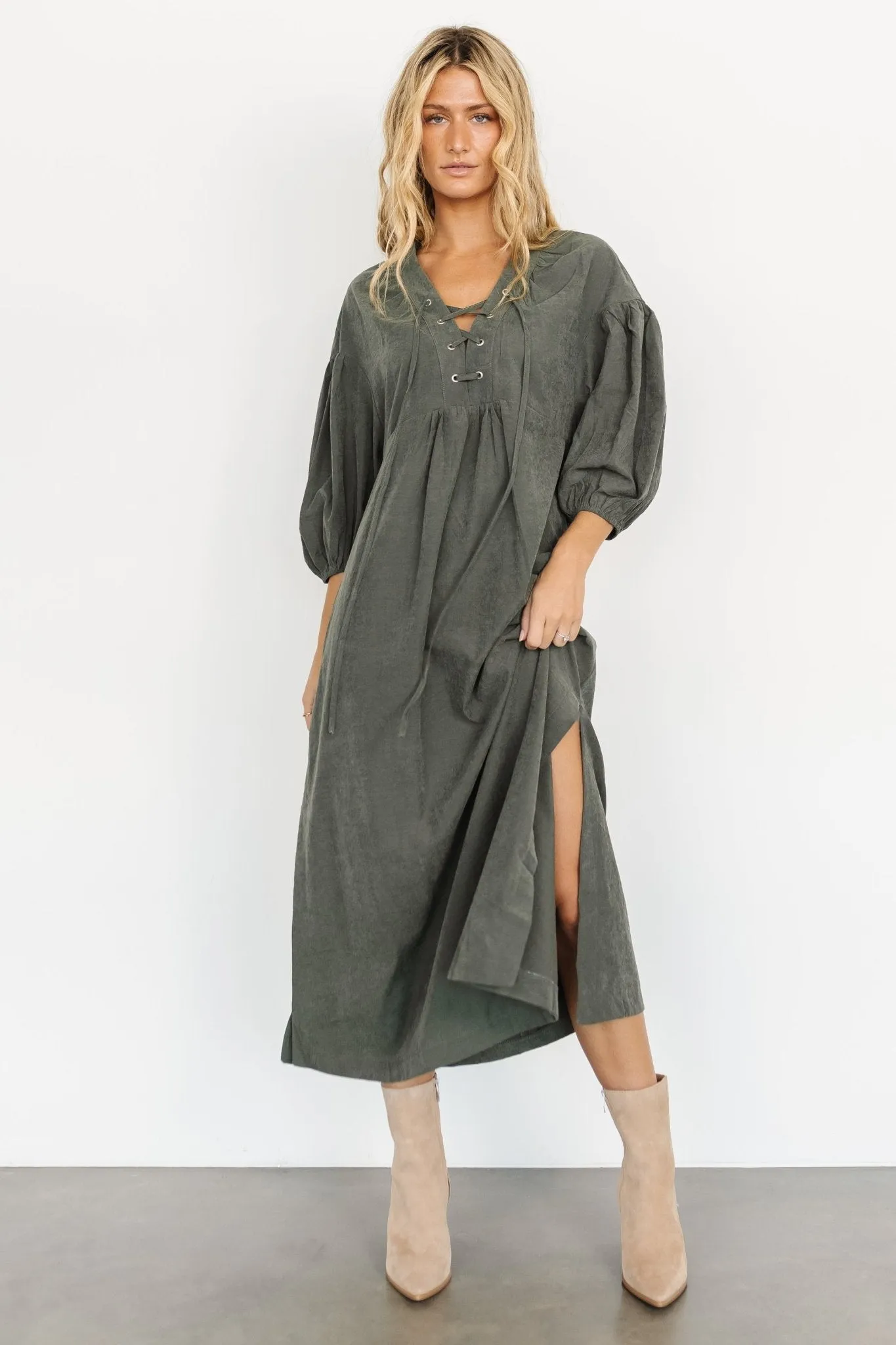 Jordyn Lace Up Dress | Olive sold by Baltic Born product image thumbnail 5