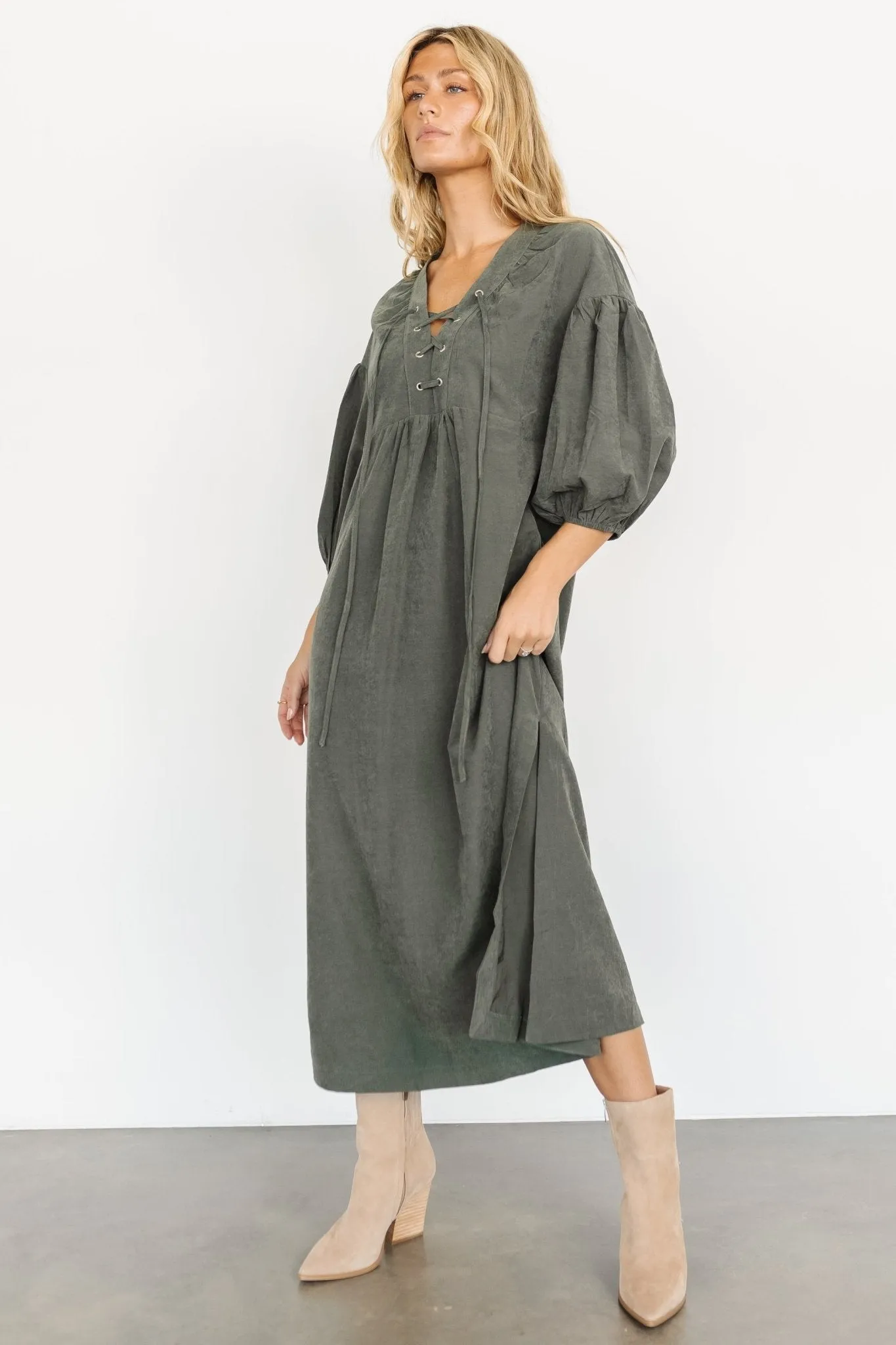 Jordyn Lace Up Dress | Olive sold by Baltic Born product image thumbnail 2