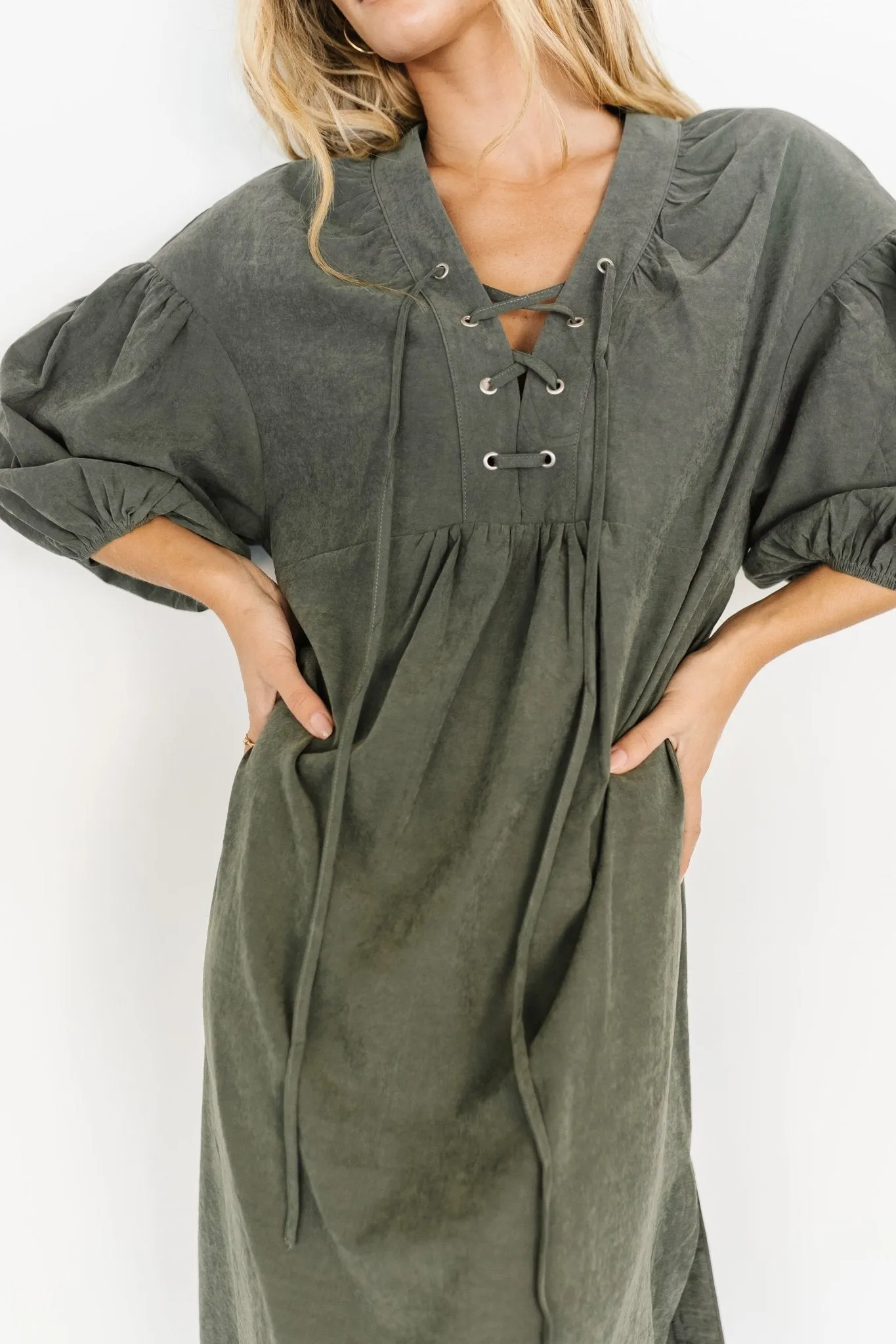 Jordyn Lace Up Dress | Olive sold by Baltic Born product image thumbnail 3