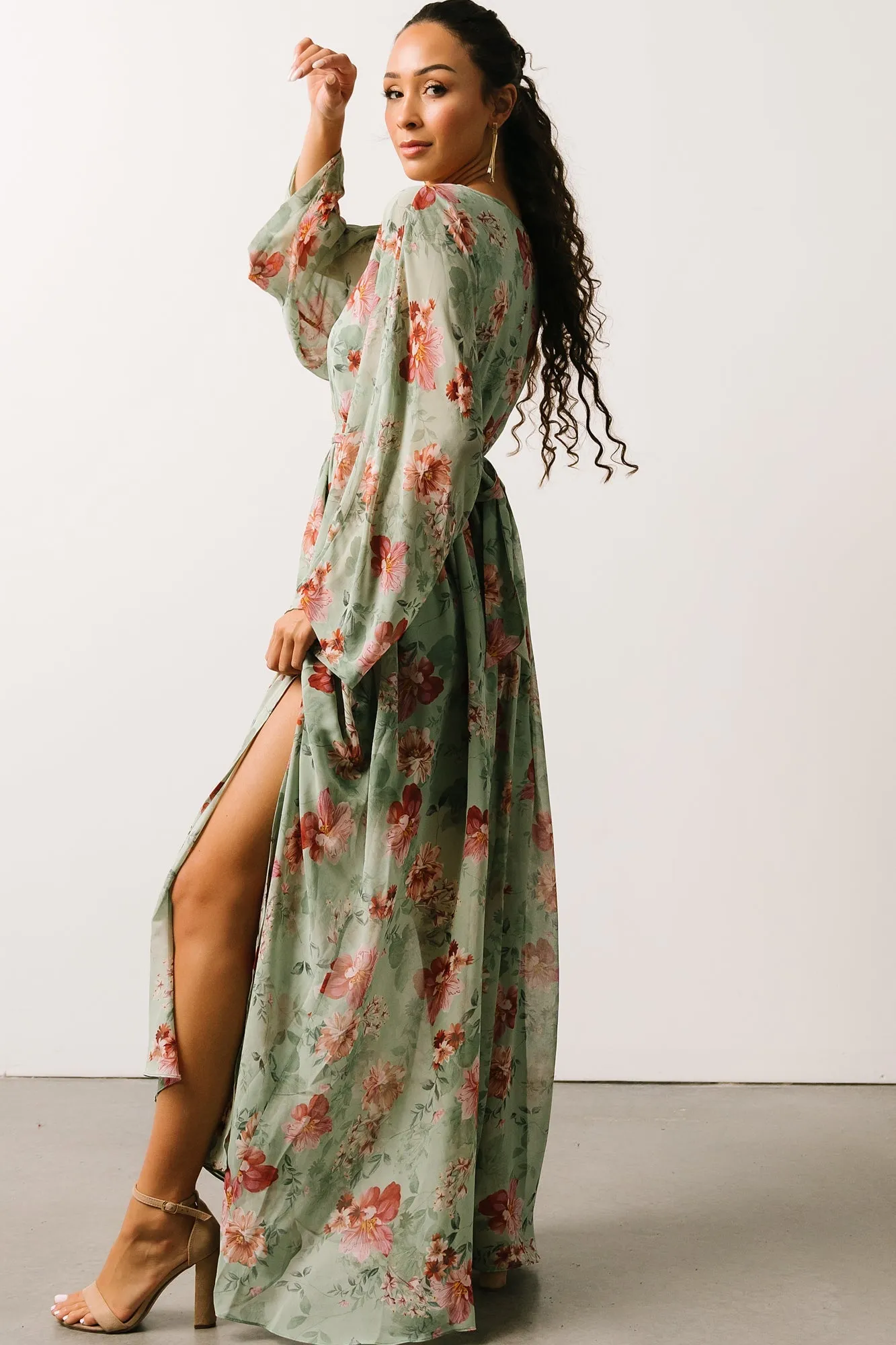 Irene Kimono Maxi Dress | Sage Multi Floral sold by Baltic Born product image thumbnail 4