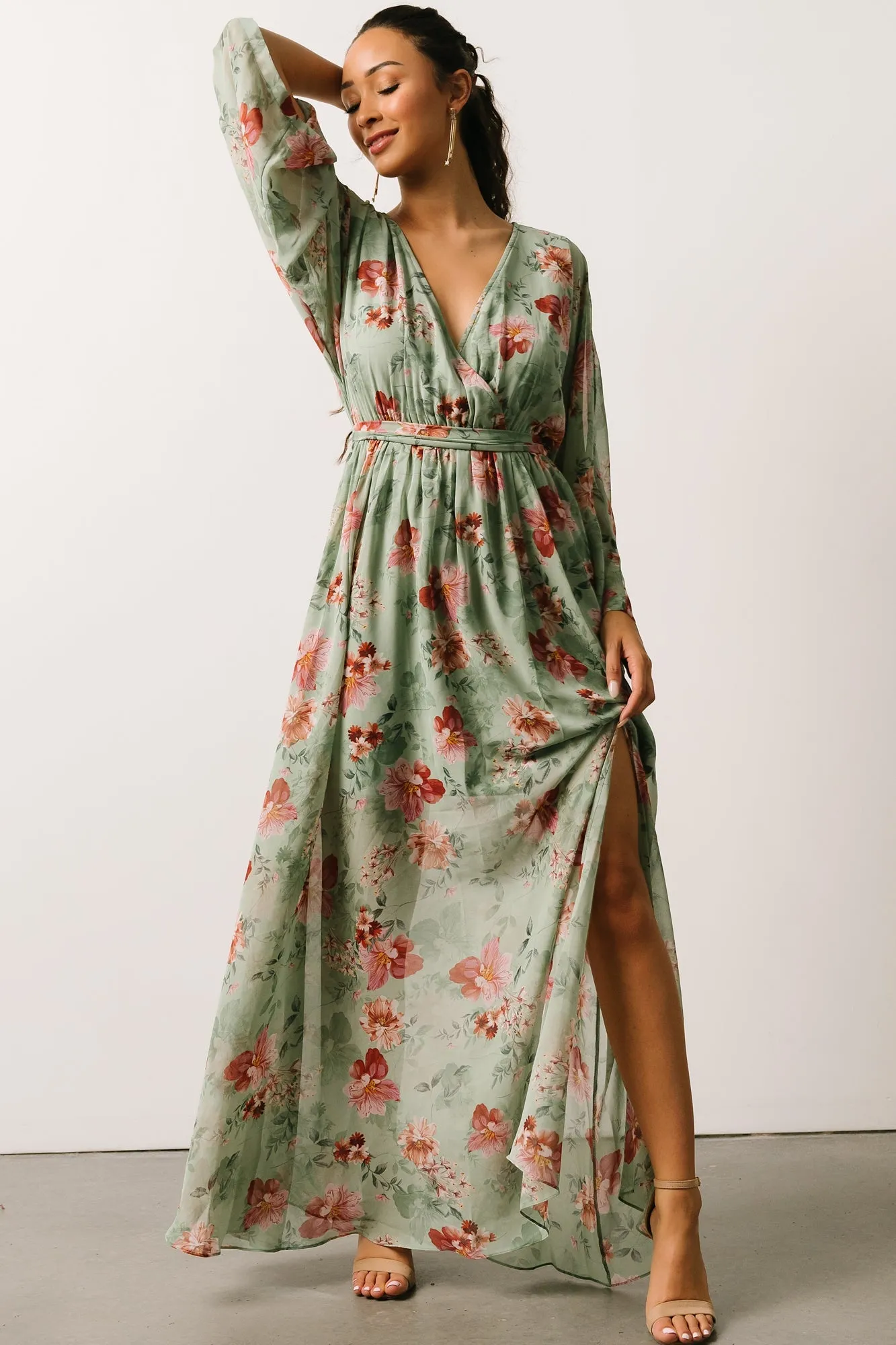Irene Kimono Maxi Dress | Sage Multi Floral sold by Baltic Born product image thumbnail 2