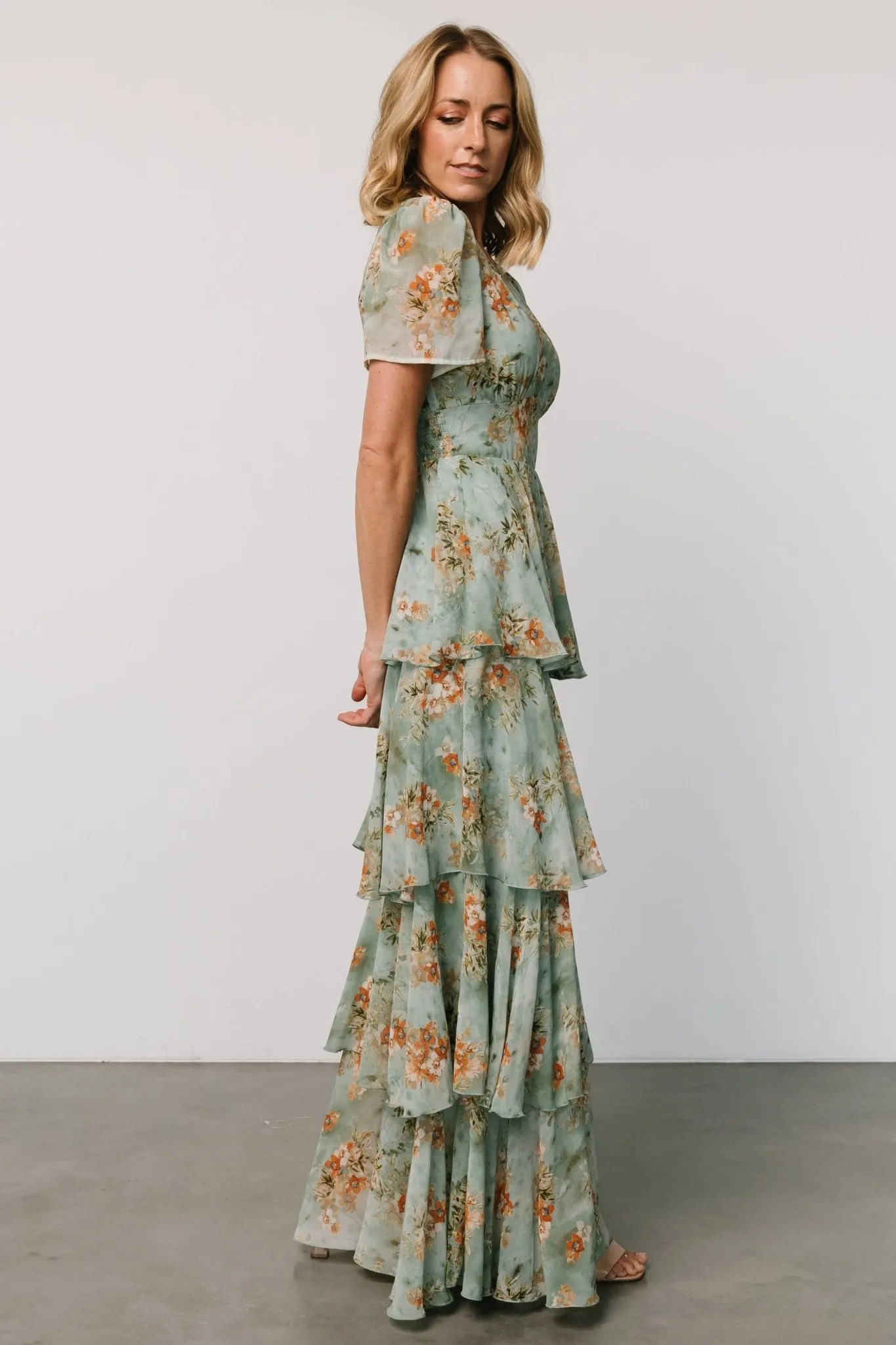 Montaigne Ruffle Maxi Dress | Blue Sage Floral sold by Baltic Born product image thumbnail 3