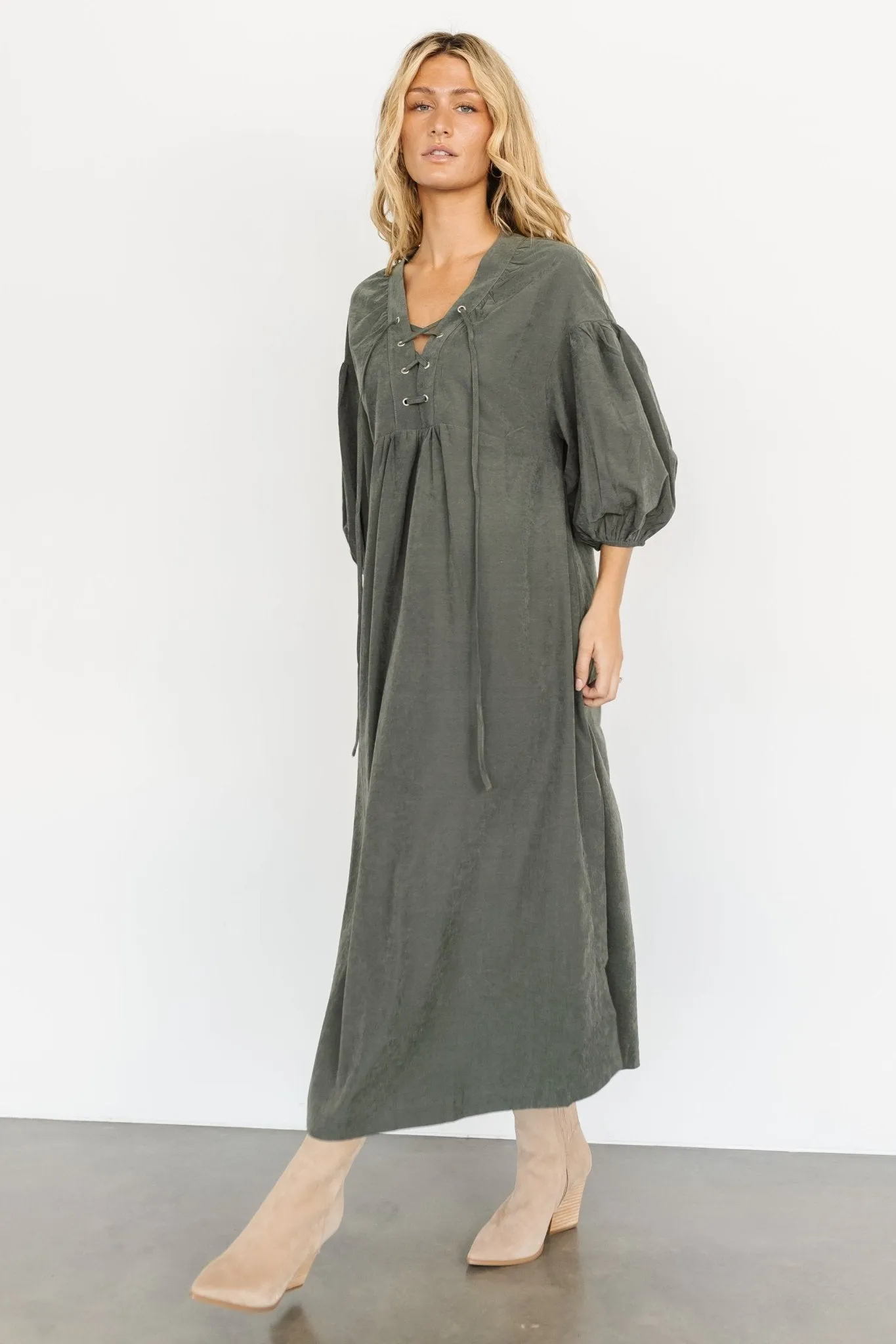 Jordyn Lace Up Dress | Olive sold by Baltic Born product image thumbnail 4