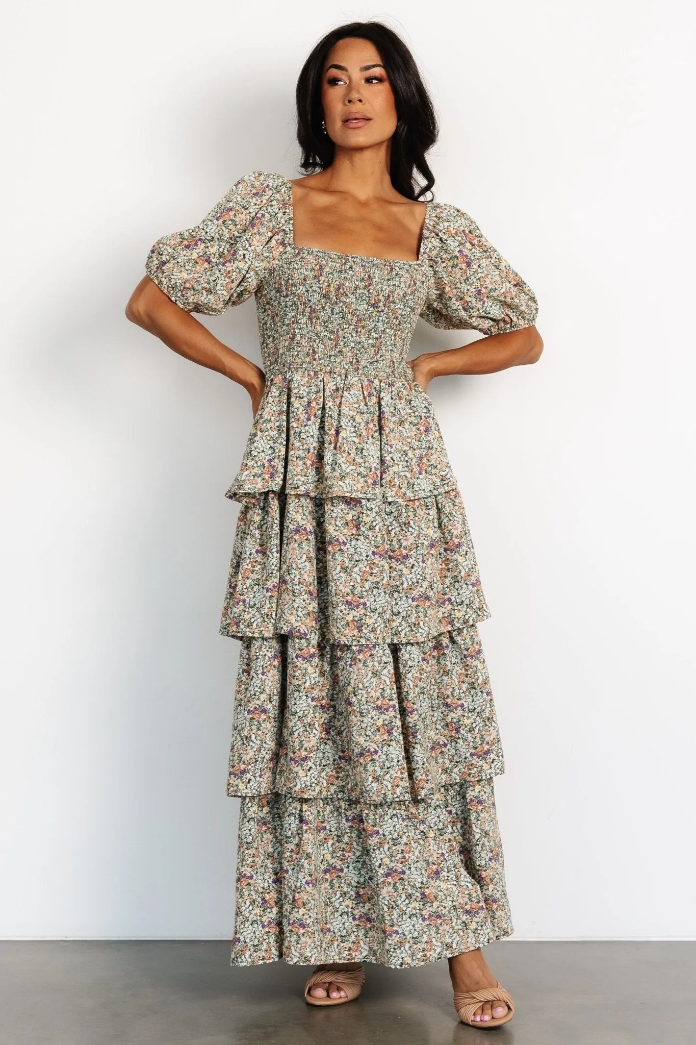 Felicia Tiered Maxi Dress | Green Multi sold by Baltic Born