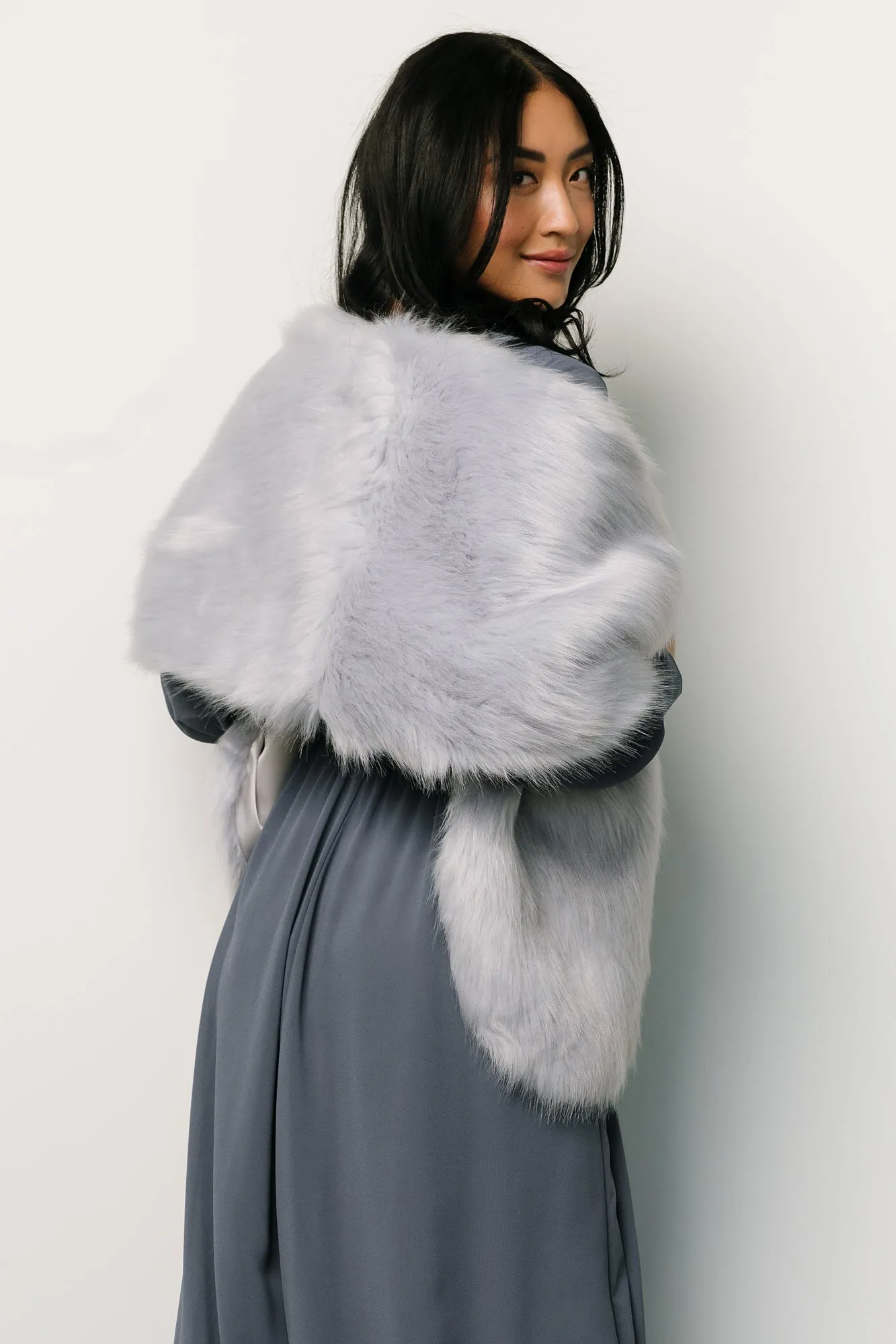 Jovie Faux Fur Shawl | Powder Blue sold by Baltic Born product image thumbnail 4