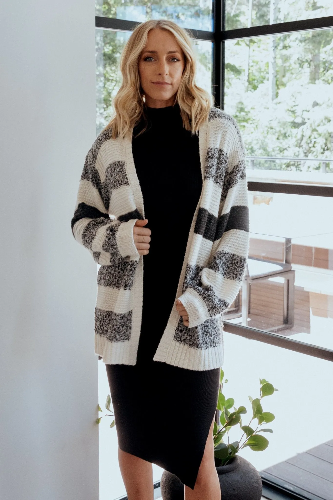 Banff Stripe Cardigan | Black + Ivory sold by Baltic Born