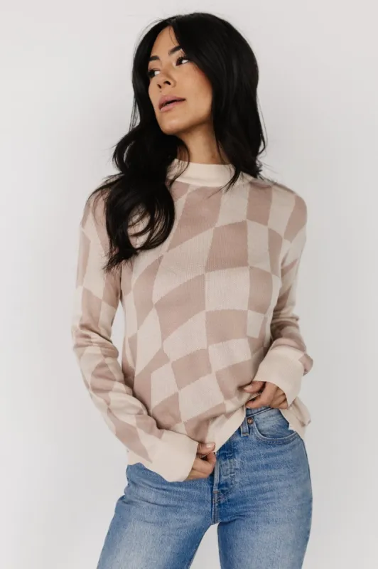 Travis Checkered Sweater | Sand + Mocha sold by Baltic Born