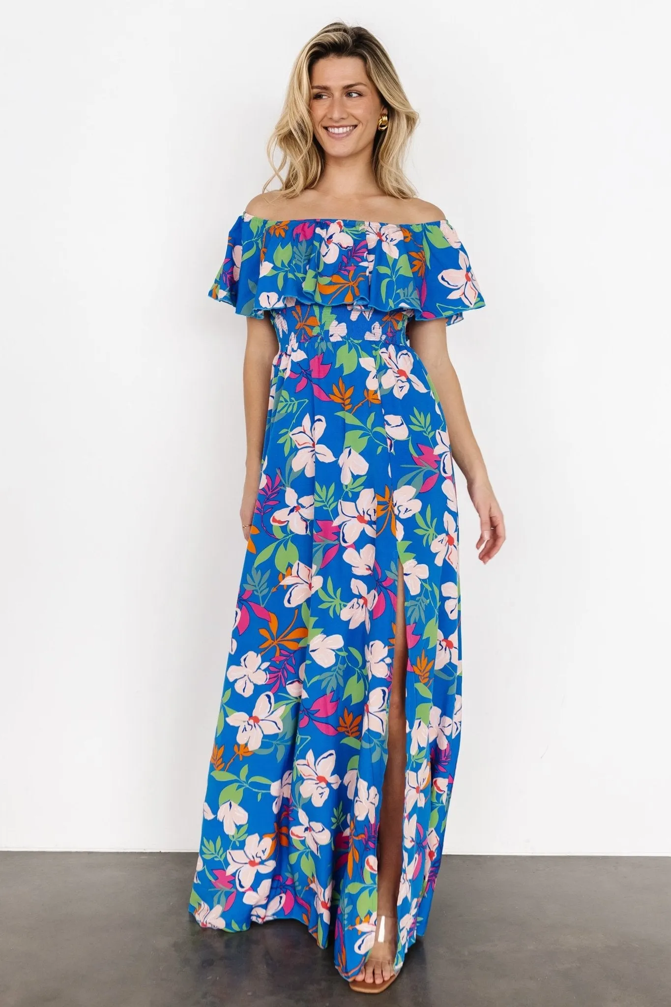 Talia Off Shoulder Maxi Dress | Blue Floral sold by Baltic Born product image thumbnail 2