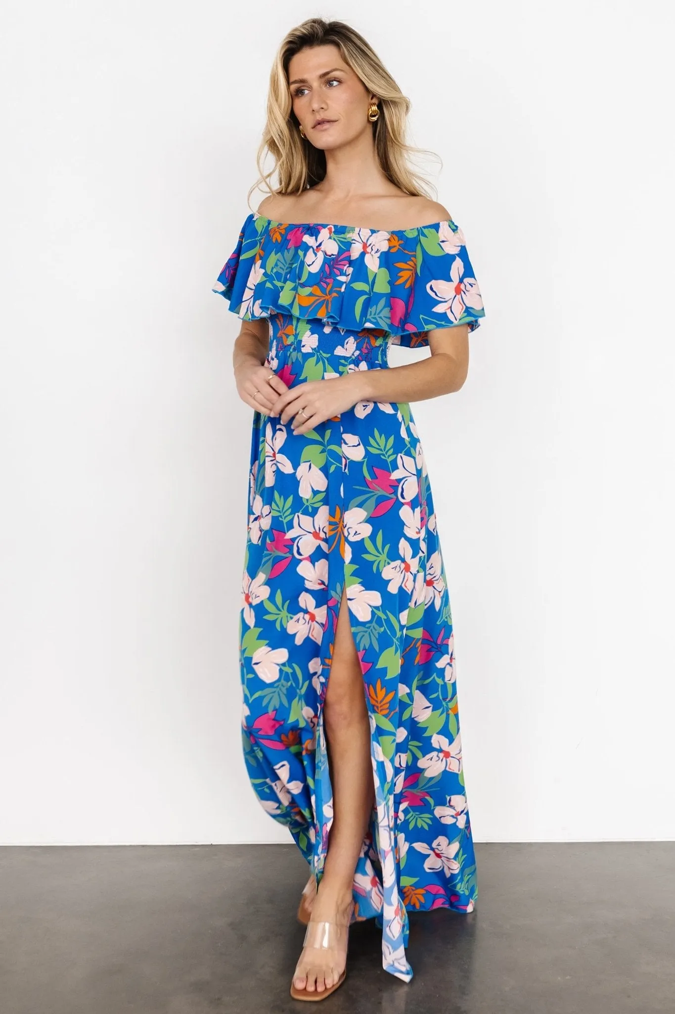 Talia Off Shoulder Maxi Dress | Blue Floral sold by Baltic Born product image thumbnail 4