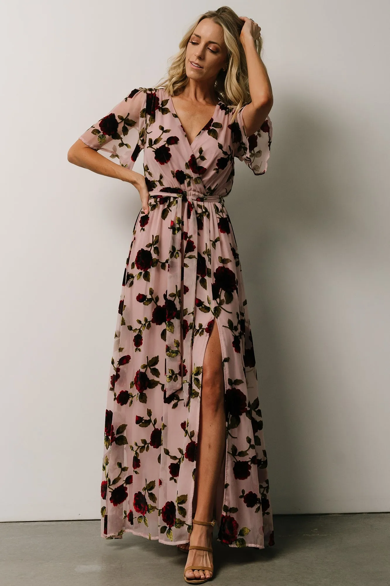 Parisian Velvet Maxi Dress | Blush Rose Floral sold by Baltic Born product image thumbnail 5